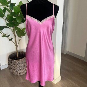 August Moon 100% Silk Soie Lace Trim Slip Dress Chemise Pink Size S Romance